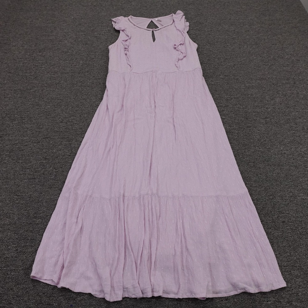 Old Navy Dress Medium Purple Maxi Swiss Dot Ruffle Flutter Lined Summer